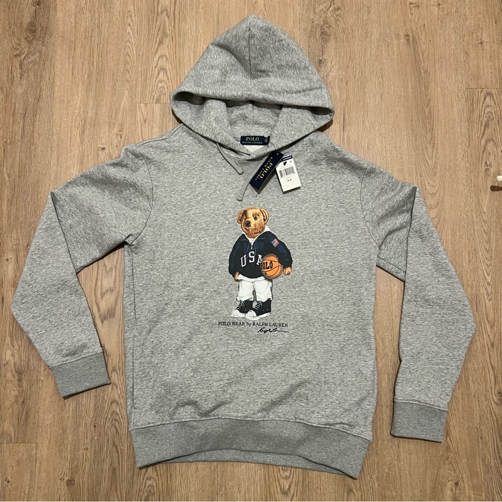 Polo Ralph Lauren Polo Bear Basketball Hoodie Grey Size Medium NWT